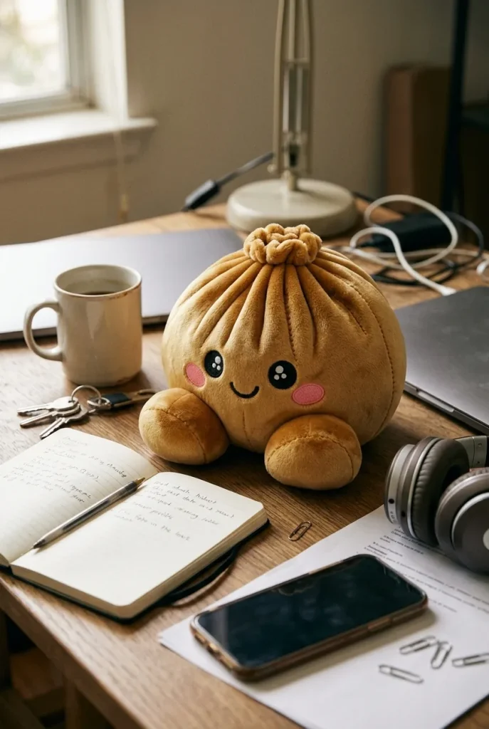 Squishy Dumpling Złoty Royal na biurku