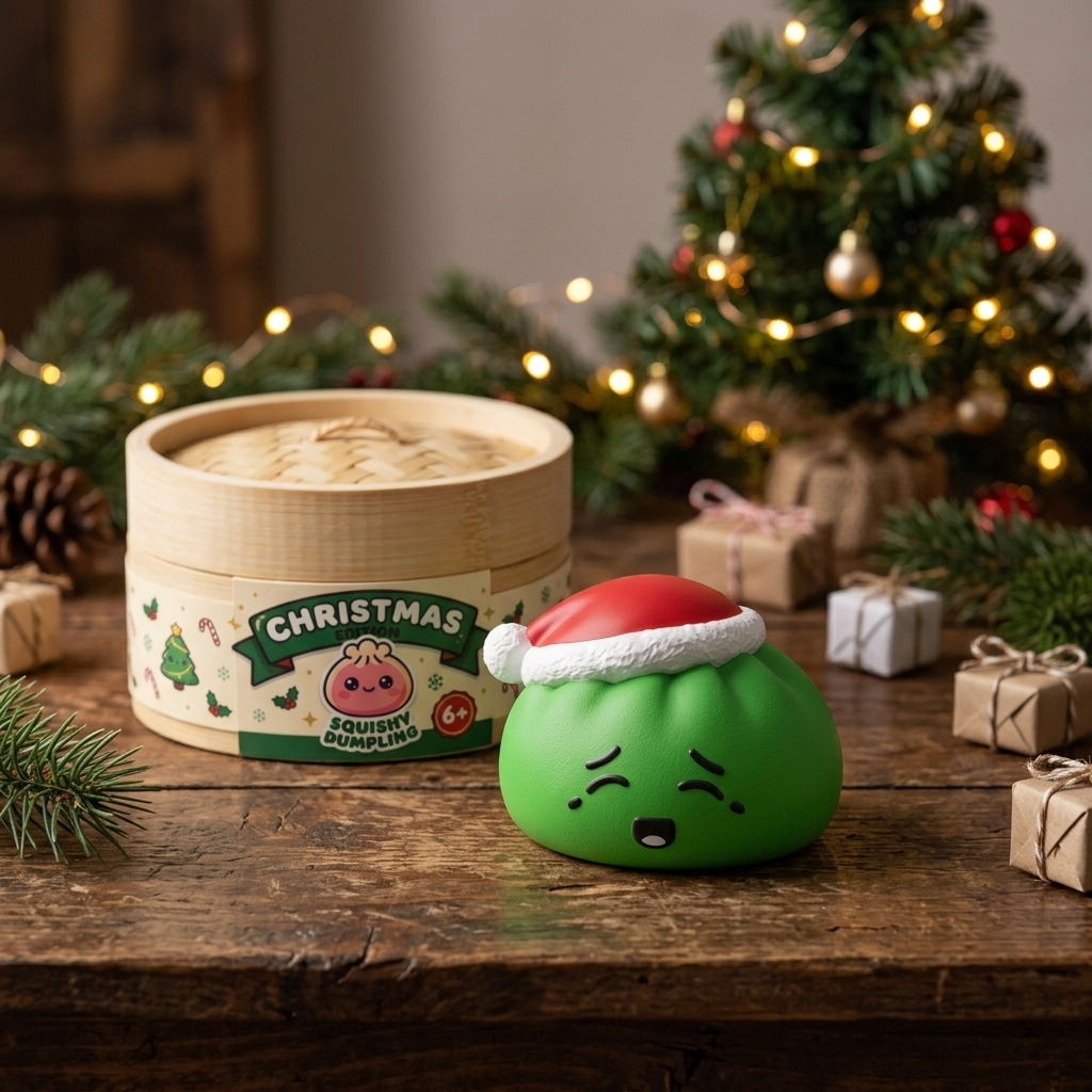 Dumpling Squishy Elf Zielona Czapka Mikołaja w codziennej aranżacji