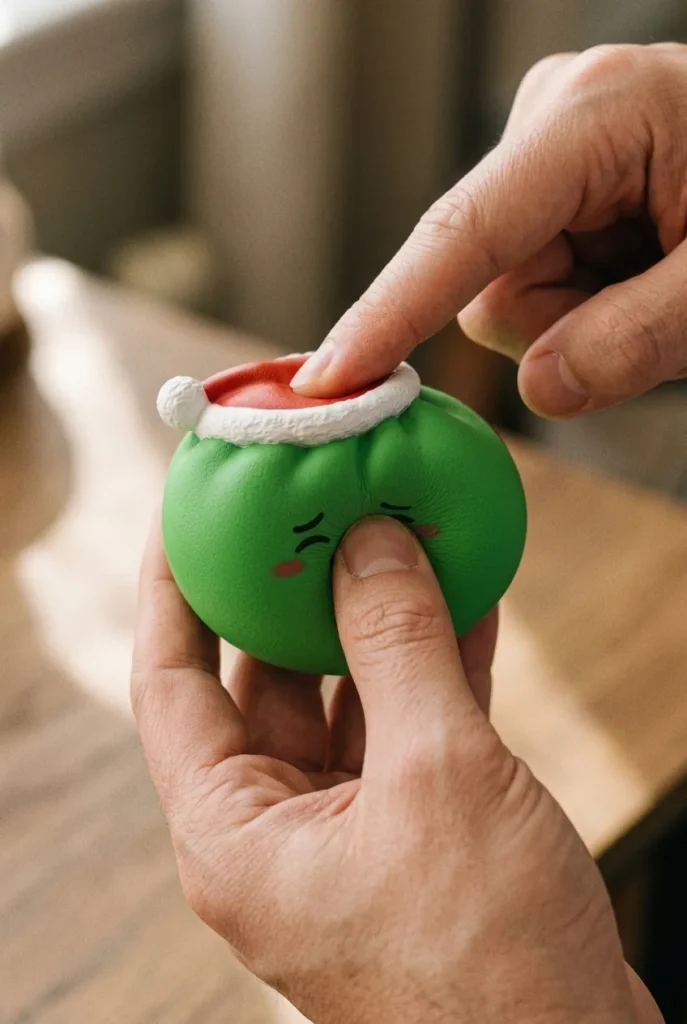 Dumpling Squishy Elf Zielona Czapka Mikołaja podczas ściskania