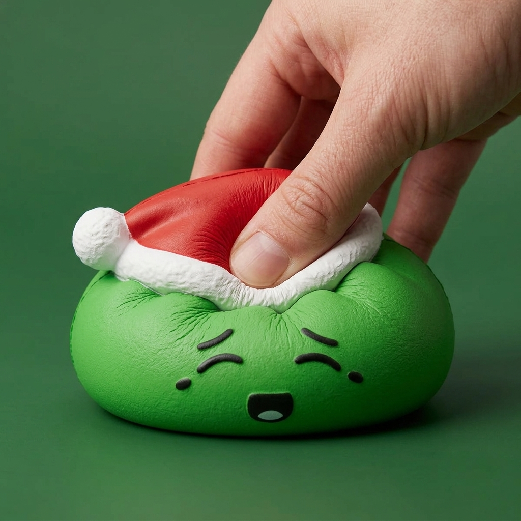Dumpling Squishy Elf Zielona Czapka Mikołaja efekt slow-rise w akcji