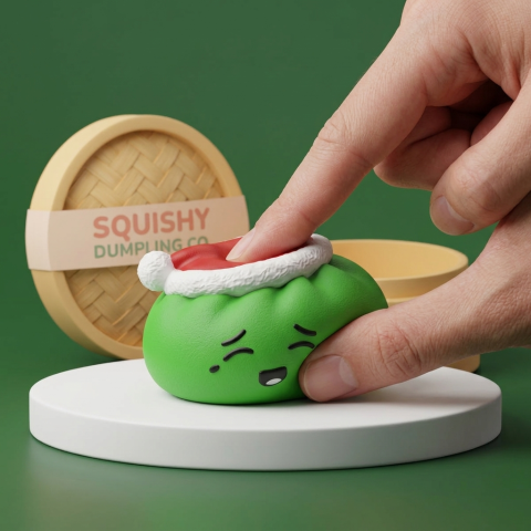 Dumpling Squishy Elf Zielona Czapka Mikołaja ściskany w dłoni