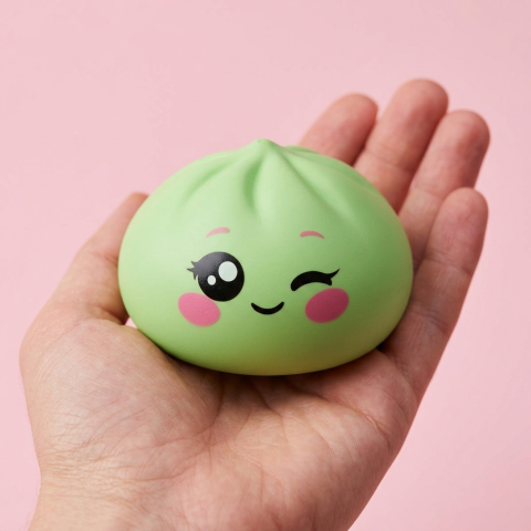 Dumpling Squishy Zielona Pistacja Przymrużone Oko w dłoni — porównanie rozmiaru