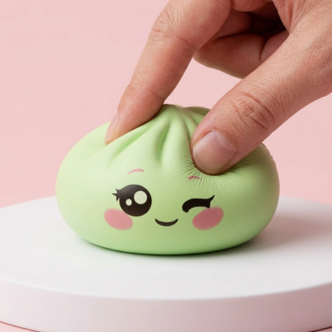 Dumpling Squishy Zielona Pistacja Przymrużone Oko ściskany w dłoni