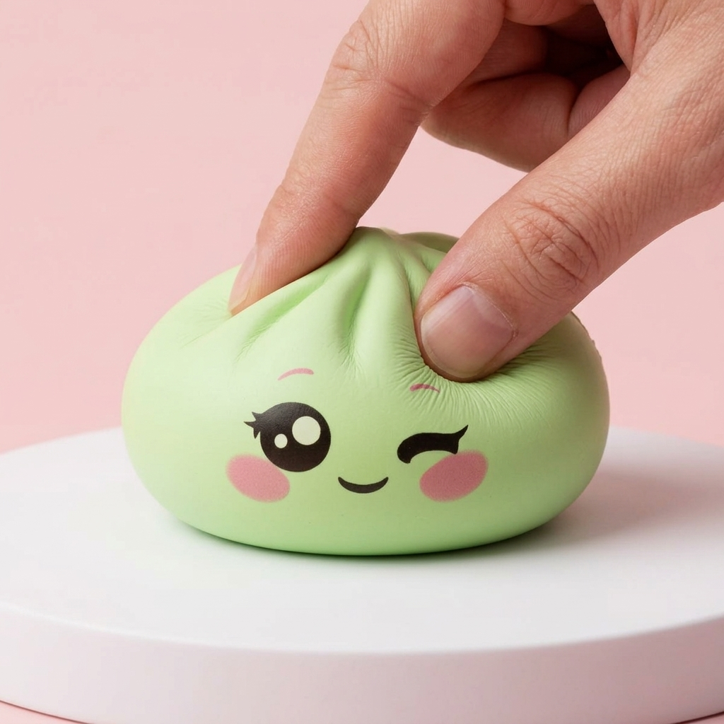 Dumpling Squishy Zielona Pistacja Przymrużone Oko ściskany w dłoni