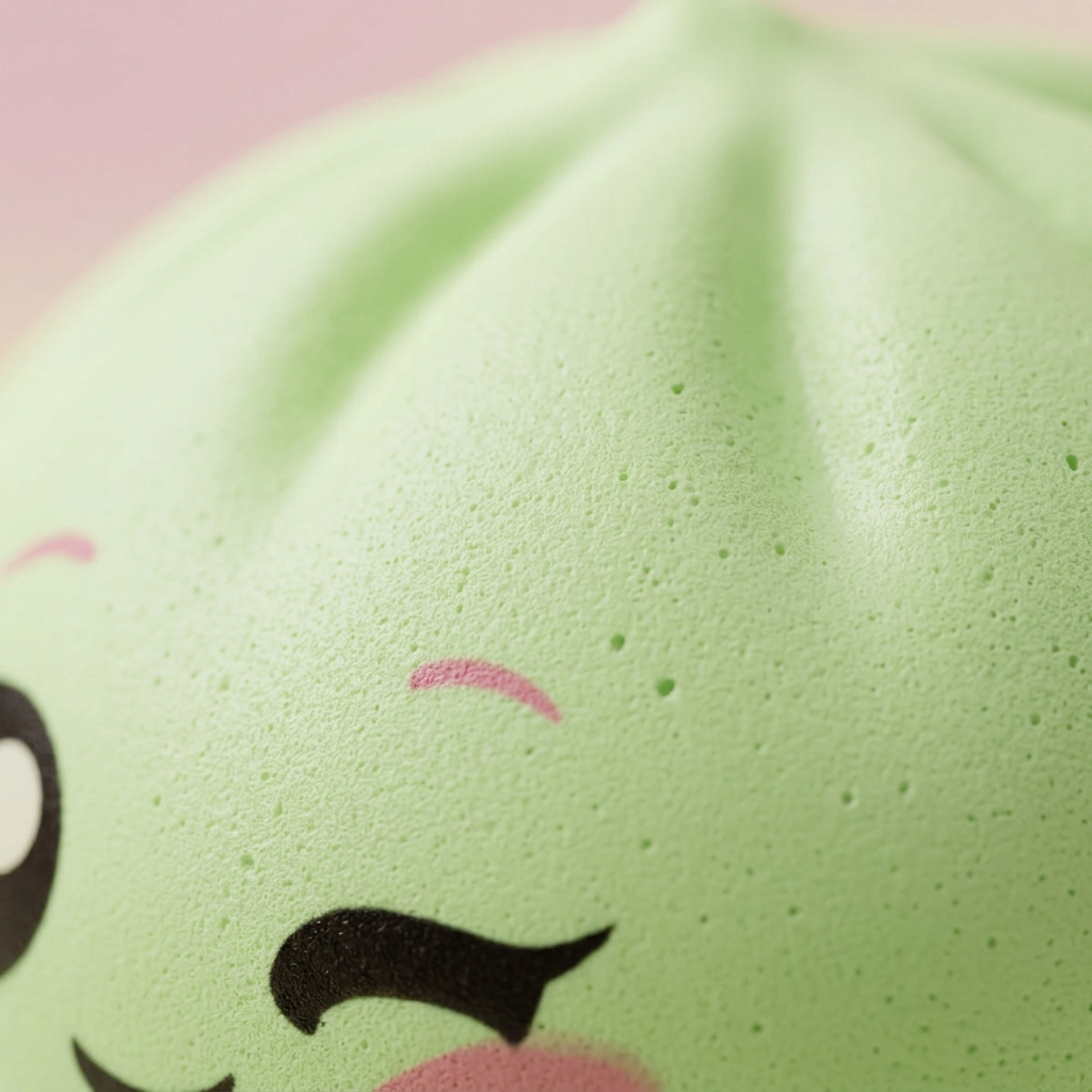 Dumpling Squishy Zielona Pistacja Przymrużone Oko makro tekstury pianki