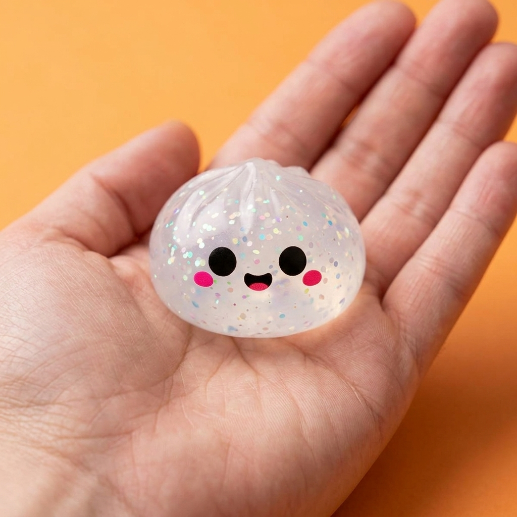 Squishy Dumpling Halloween XXL Zestaw 8 szt w dłoni — porównanie rozmiaru