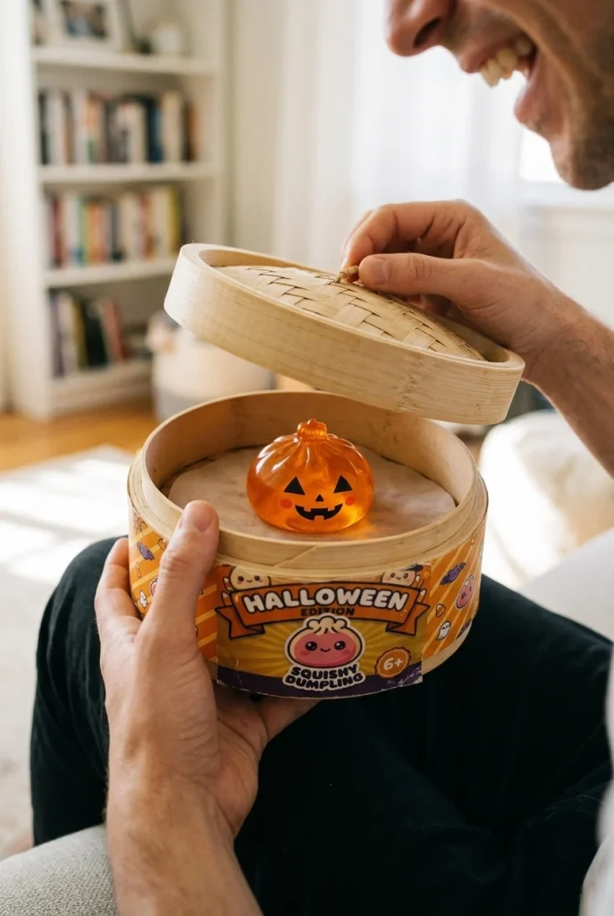 Squishy Dumpling Halloween XXL Zestaw 8 szt podczas rozpakowywania