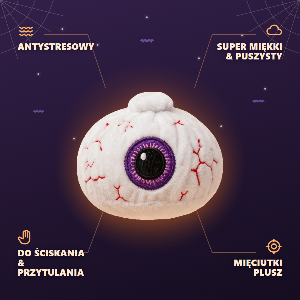 Squishy Dumpling Halloween Oko Fioletowe infografika: najważniejsze zalety