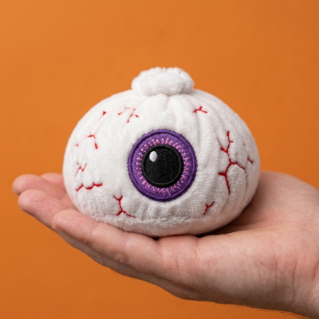 Squishy Dumpling Halloween Oko Fioletowe w dłoni — porównanie rozmiaru