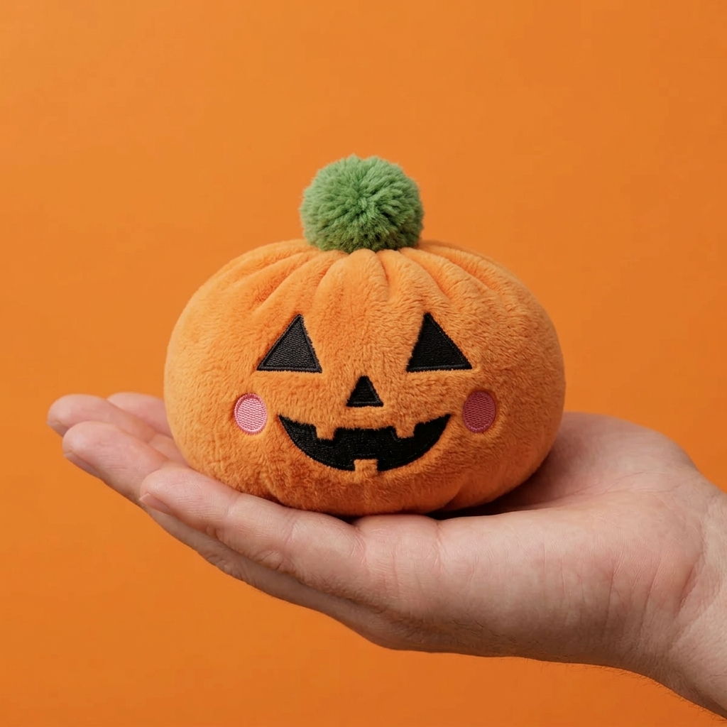Squishy Dumpling Halloween Dynia w dłoni — porównanie rozmiaru