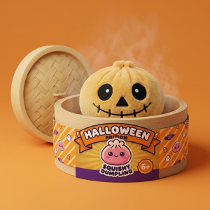 Squishy Dumpling Szkielet Halloween Uśmiech w bambusowym koszyku