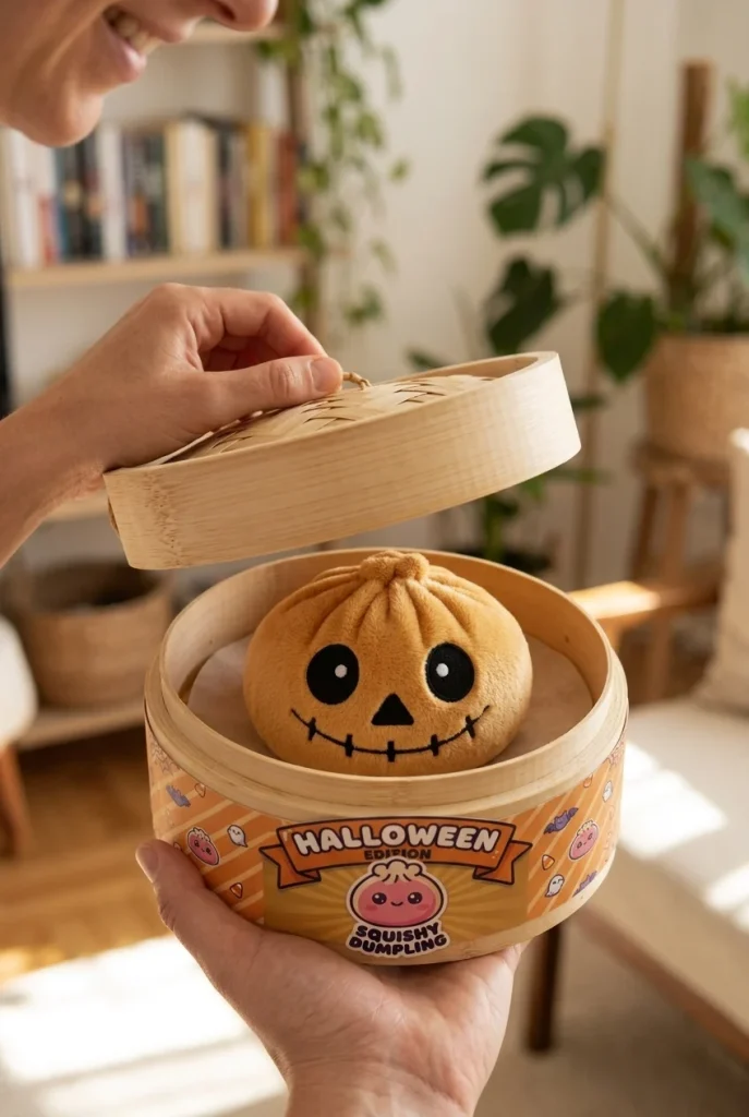 Squishy Dumpling Szkielet Halloween Uśmiech podczas rozpakowywania