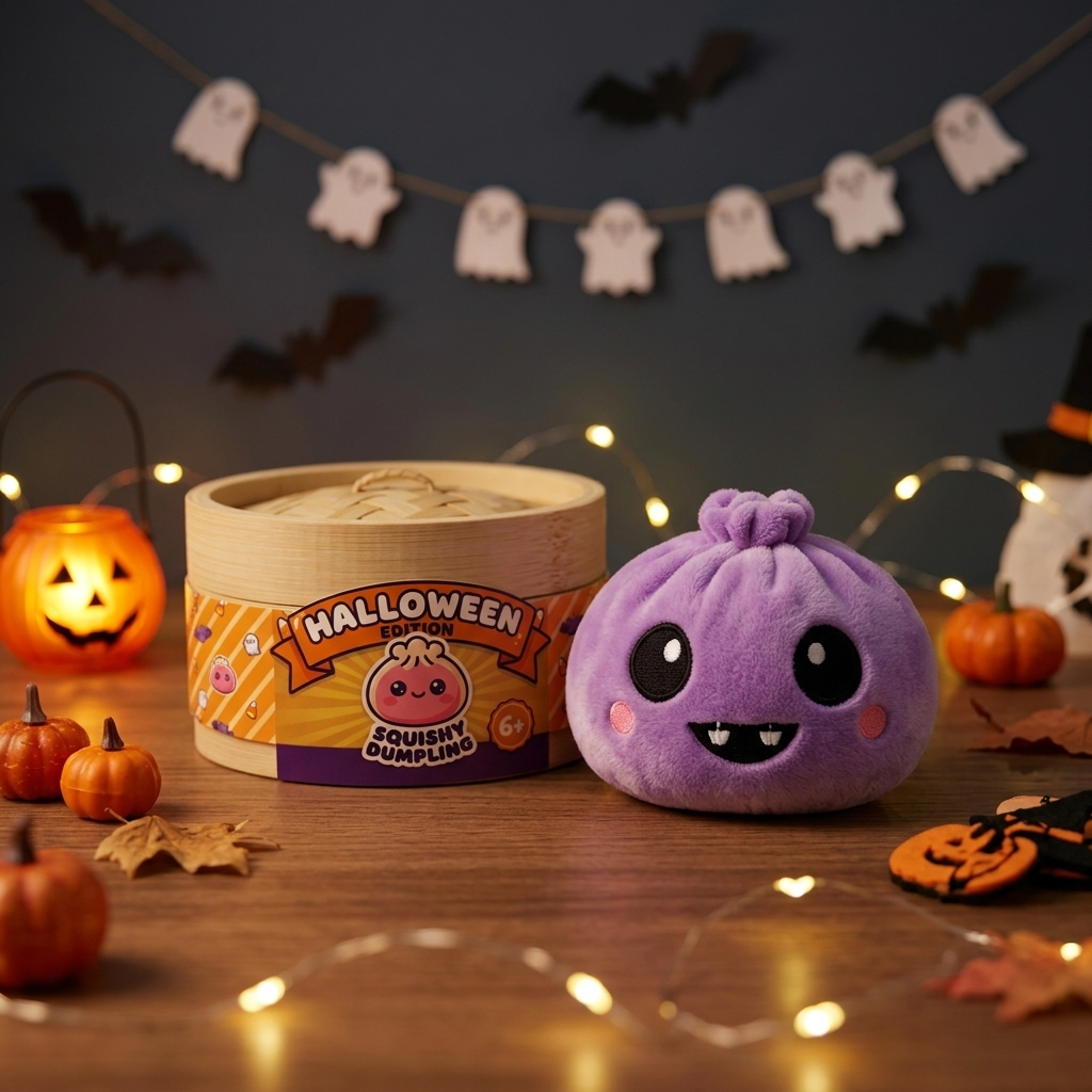 Squishy Dumpling Vampire Halloween Aksamitny Fiolet w codziennej aranżacji