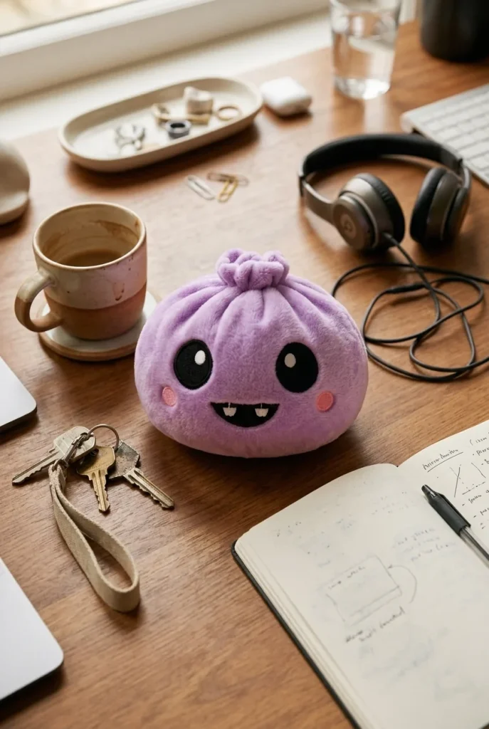 Squishy Dumpling Vampire Halloween Aksamitny Fiolet na biurku