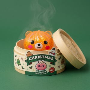 Dumpling Squishy Mystery Glitter Miś w bambusowym koszyku