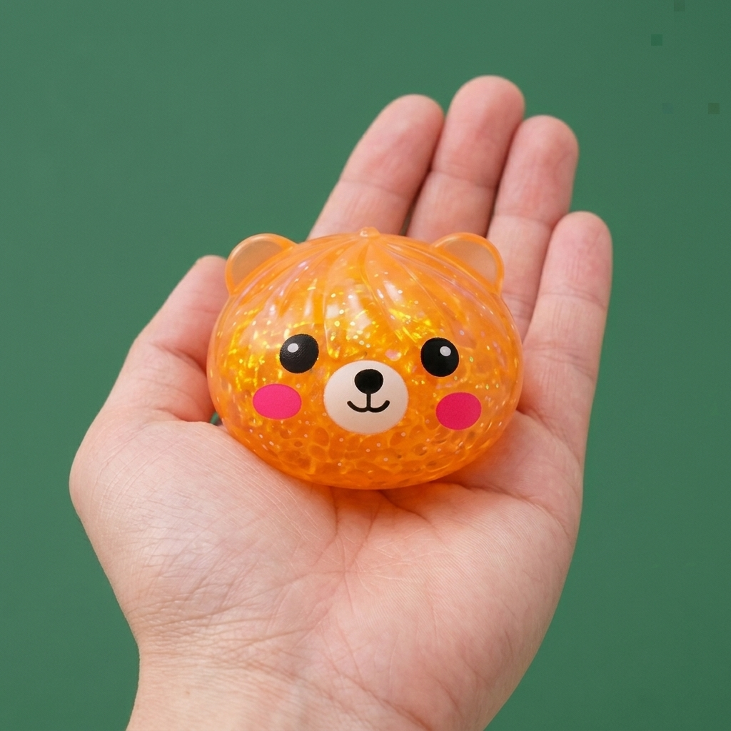 Dumpling Squishy Mystery Glitter Miś w dłoni — porównanie rozmiaru