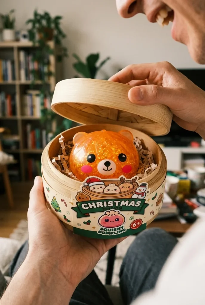 Dumpling Squishy Mystery Glitter Miś podczas rozpakowywania