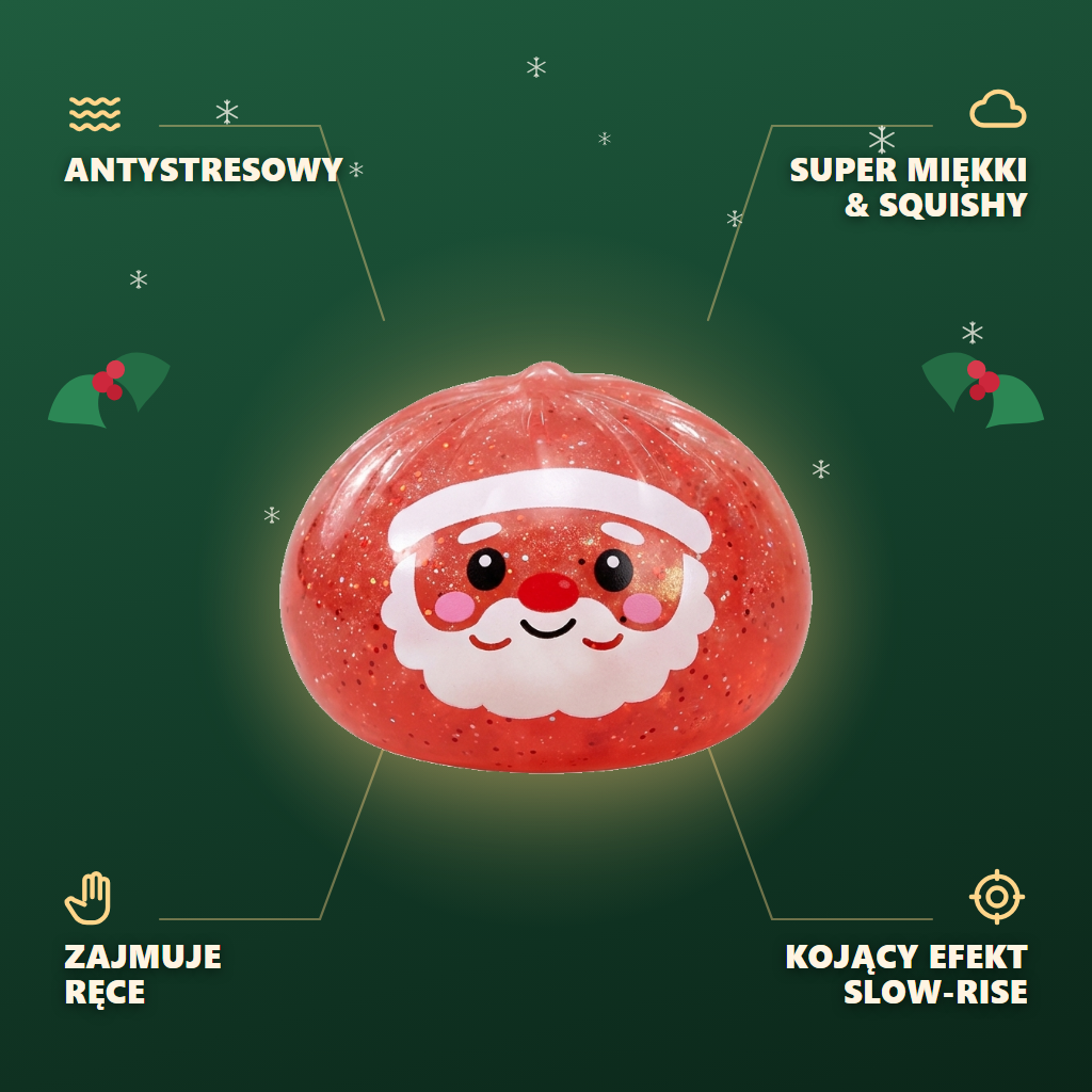Dumpling Squishy Mystery Candy Świąteczny infografika: najważniejsze zalety