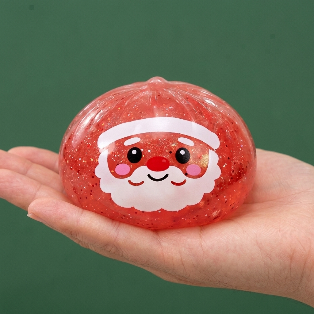 Dumpling Squishy Mystery Candy Świąteczny w dłoni — porównanie rozmiaru