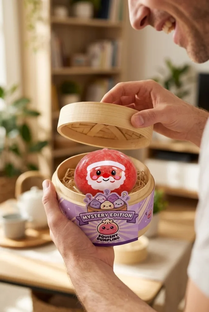 Dumpling Squishy Mystery Candy Świąteczny podczas rozpakowywania