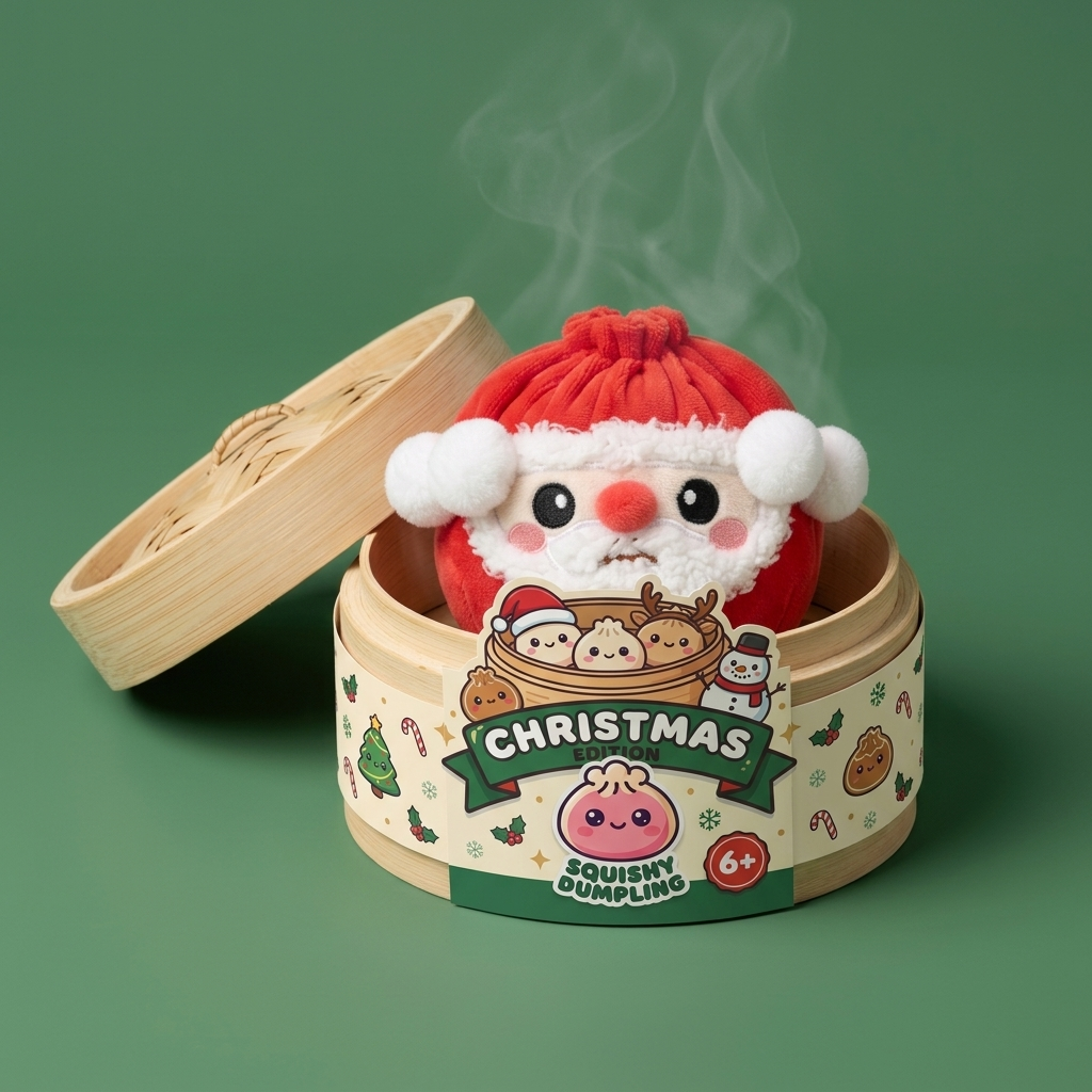 Dumpling Squishy Mystery Christmas Edycja Świąteczna w bambusowym koszyku