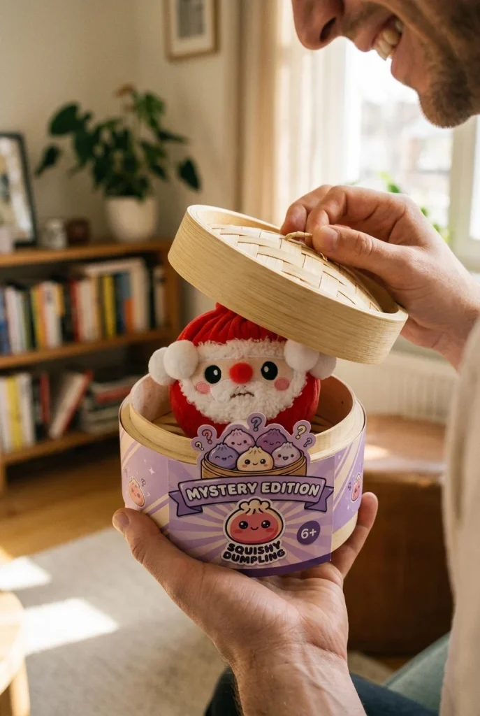 Dumpling Squishy Mystery Christmas Edycja Świąteczna podczas rozpakowywania