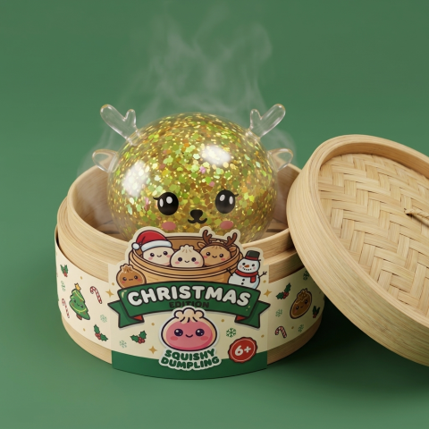 Squishy Dumpling Reindeer Mystery Brokat w bambusowym koszyku