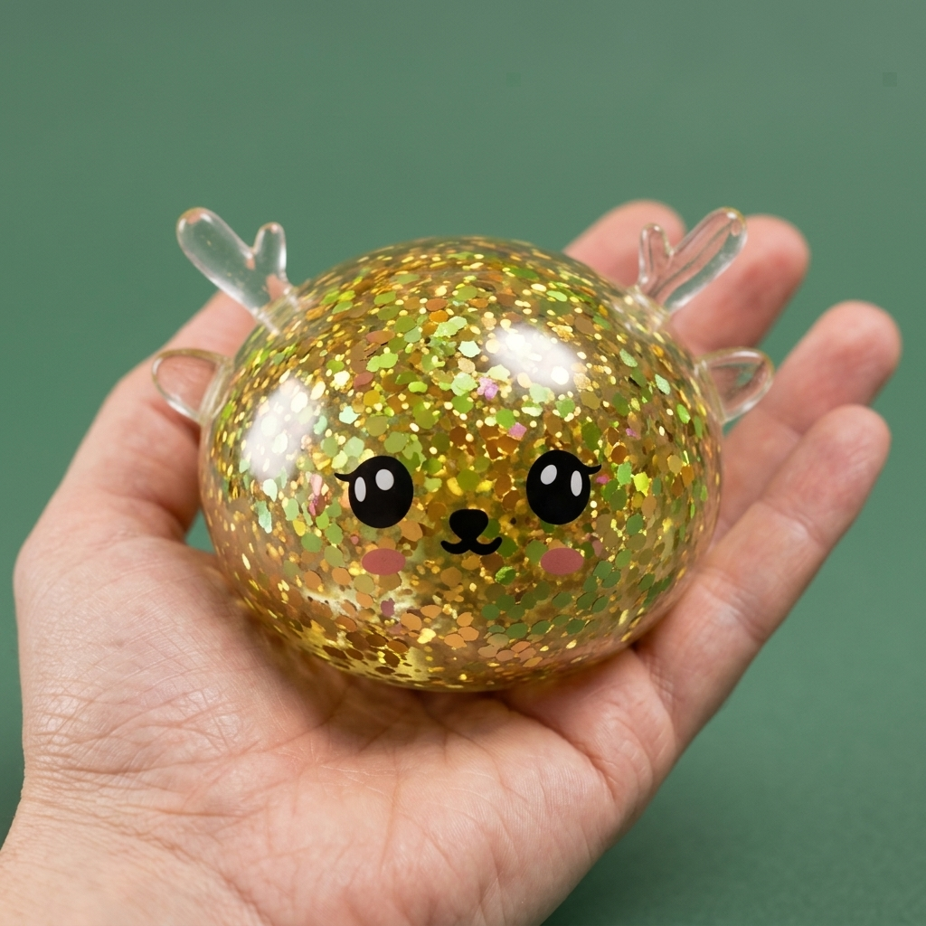 Squishy Dumpling Reindeer Mystery Brokat w dłoni — porównanie rozmiaru