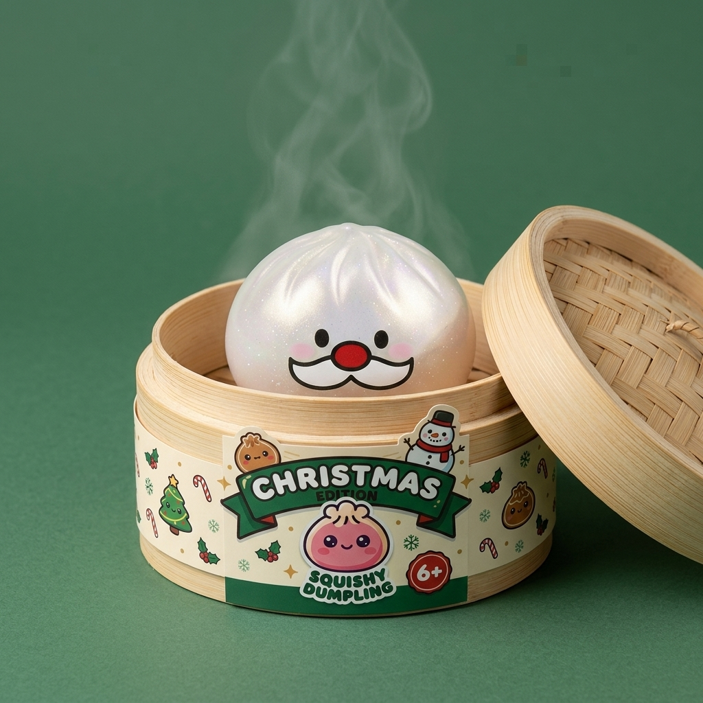 Squishy Dumpling Mystery Wąsy Mikołaja w bambusowym koszyku
