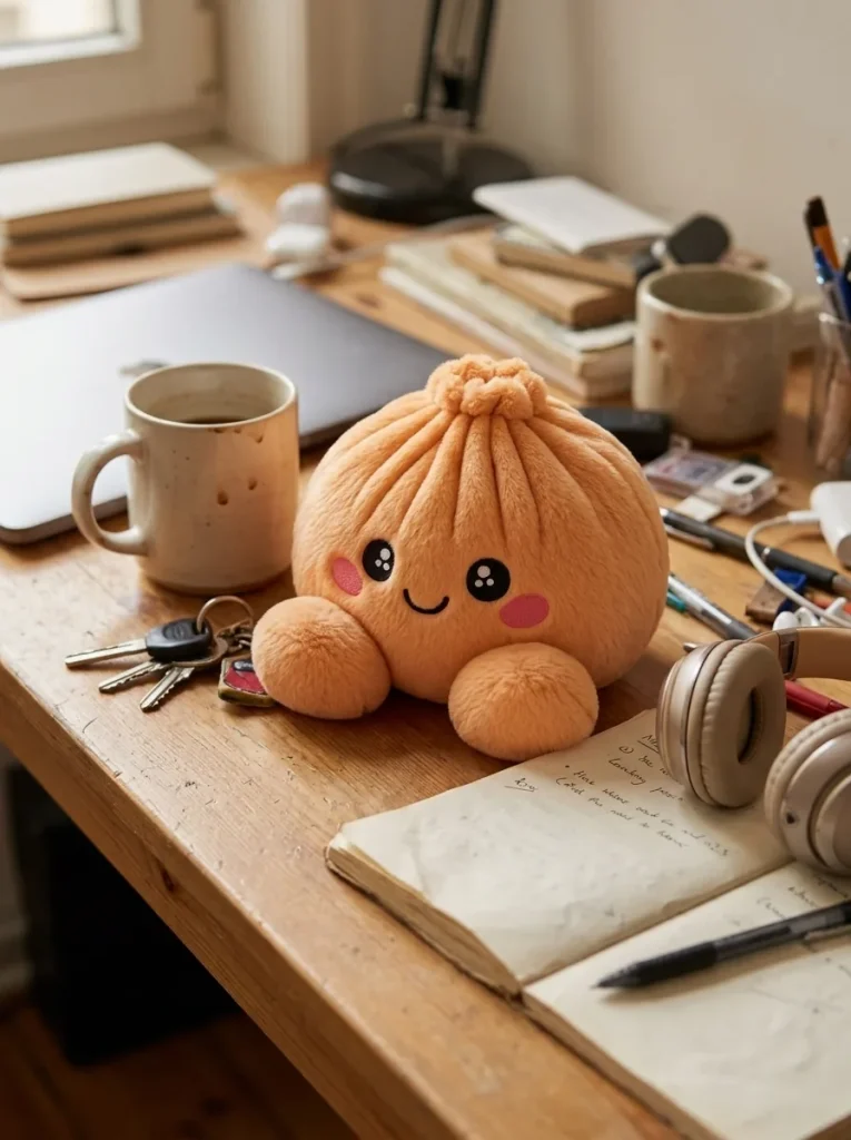 Squishy Dumpling Orange Mandarynkowy na biurku