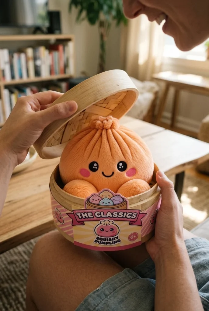 Squishy Dumpling Orange Mandarynkowy podczas rozpakowywania