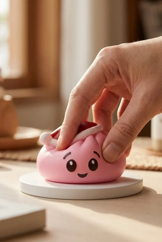 Dumpling Squishy Różowa Czapka Mikołaja podczas ściskania