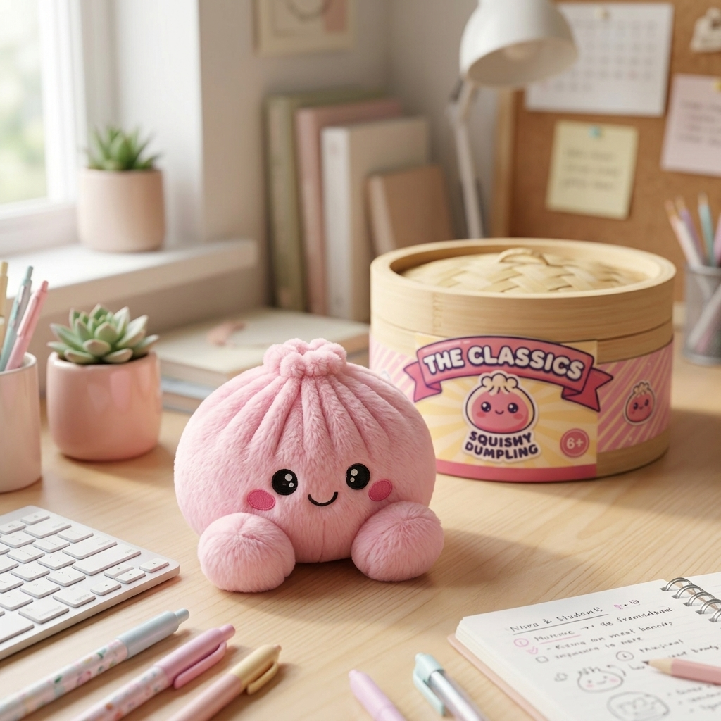 Dumpling Squishy Różowy Pluszak Piwonia w codziennej aranżacji