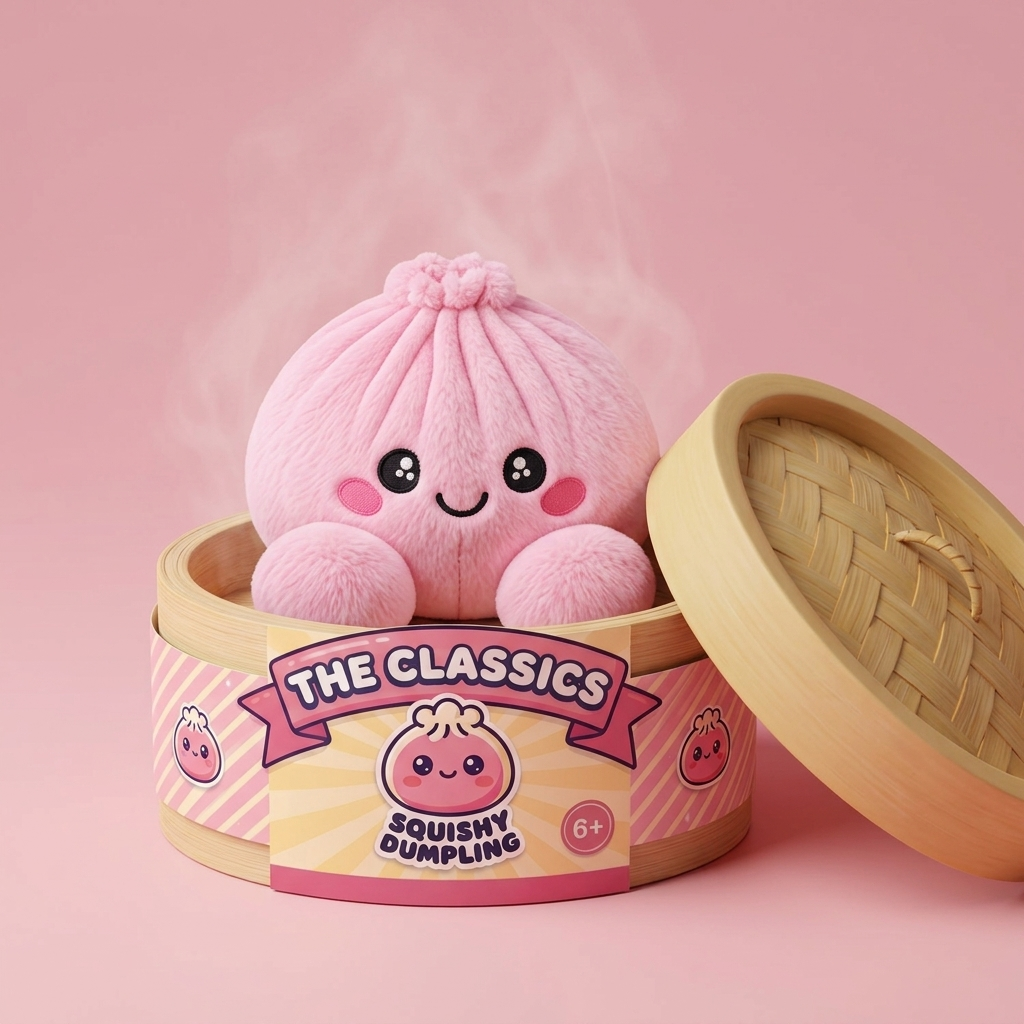 Dumpling Squishy Różowy Pluszak Piwonia w bambusowym koszyku