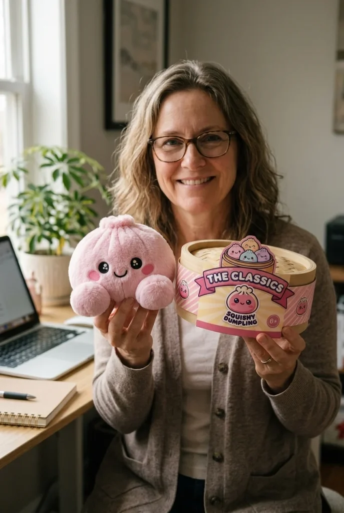 Dumpling Squishy Różowy Pluszak Piwonia z pudełkiem