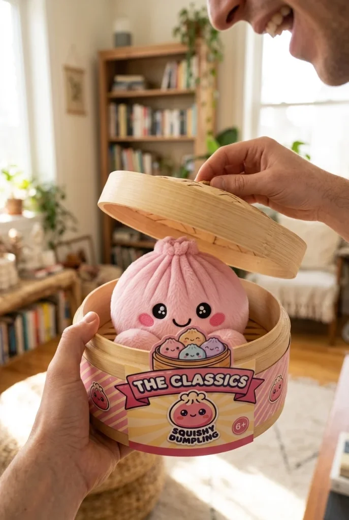 Dumpling Squishy Różowy Pluszak Piwonia podczas rozpakowywania