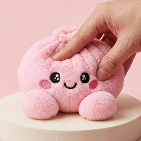 Dumpling Squishy Różowy Pluszak Piwonia efekt slow-rise w akcji