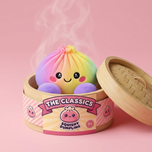 Squishy Dumpling Tęczowy Pastel w bambusowym koszyku