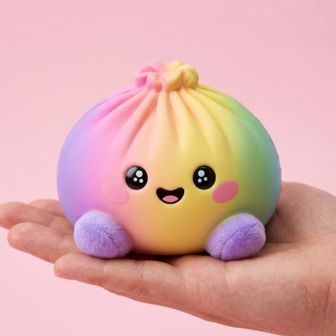 Squishy Dumpling Tęczowy Pastel w dłoni — porównanie rozmiaru