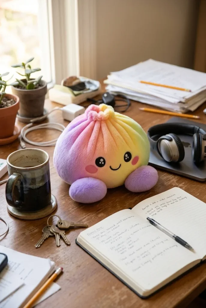 Squishy Dumpling Tęczowy Pastel na biurku