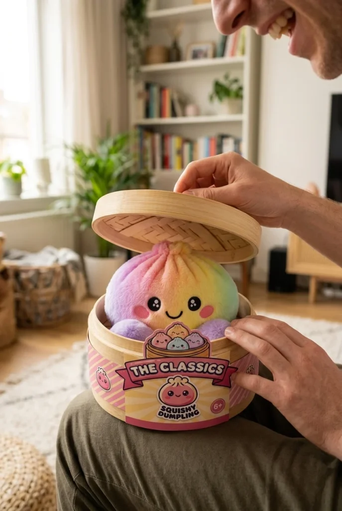 Squishy Dumpling Tęczowy Pastel podczas rozpakowywania