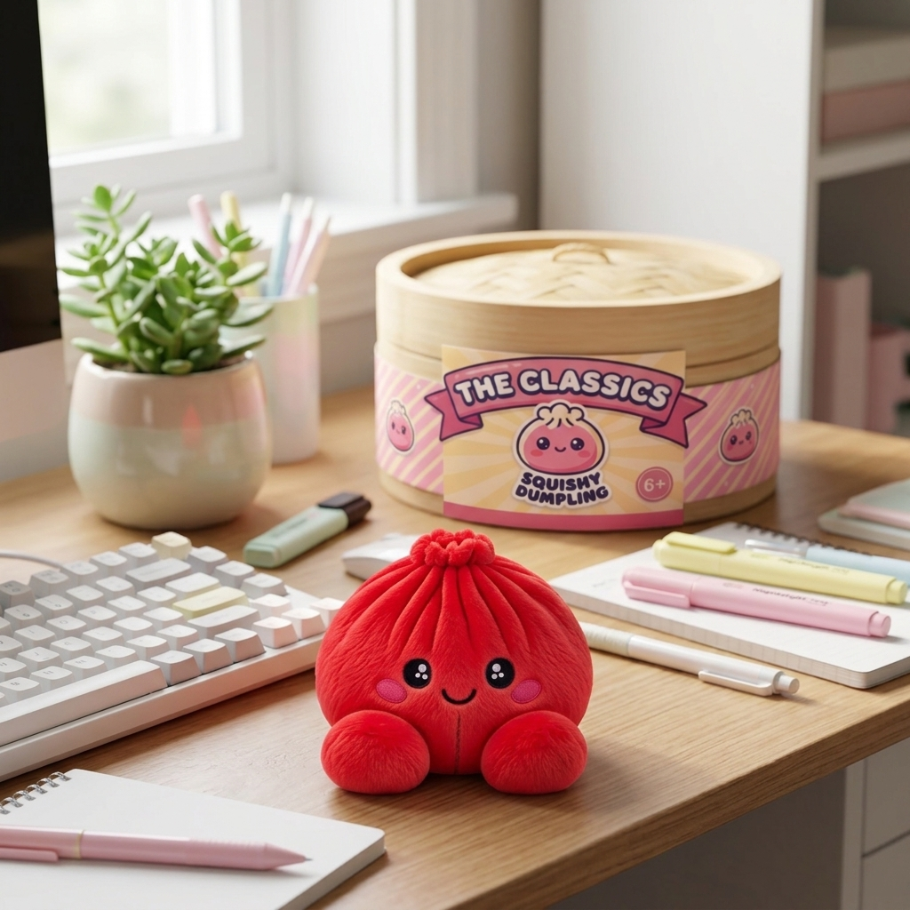 Dumpling Squishy Rubinowa Czerwień Pluszak w codziennej aranżacji