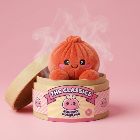 Dumpling Squishy Rubinowa Czerwień Pluszak w bambusowym koszyku