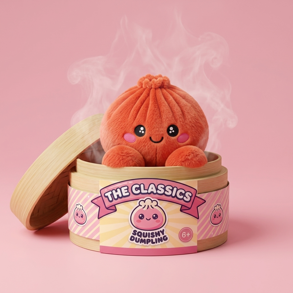 Dumpling Squishy Rubinowa Czerwień Pluszak w bambusowym koszyku
