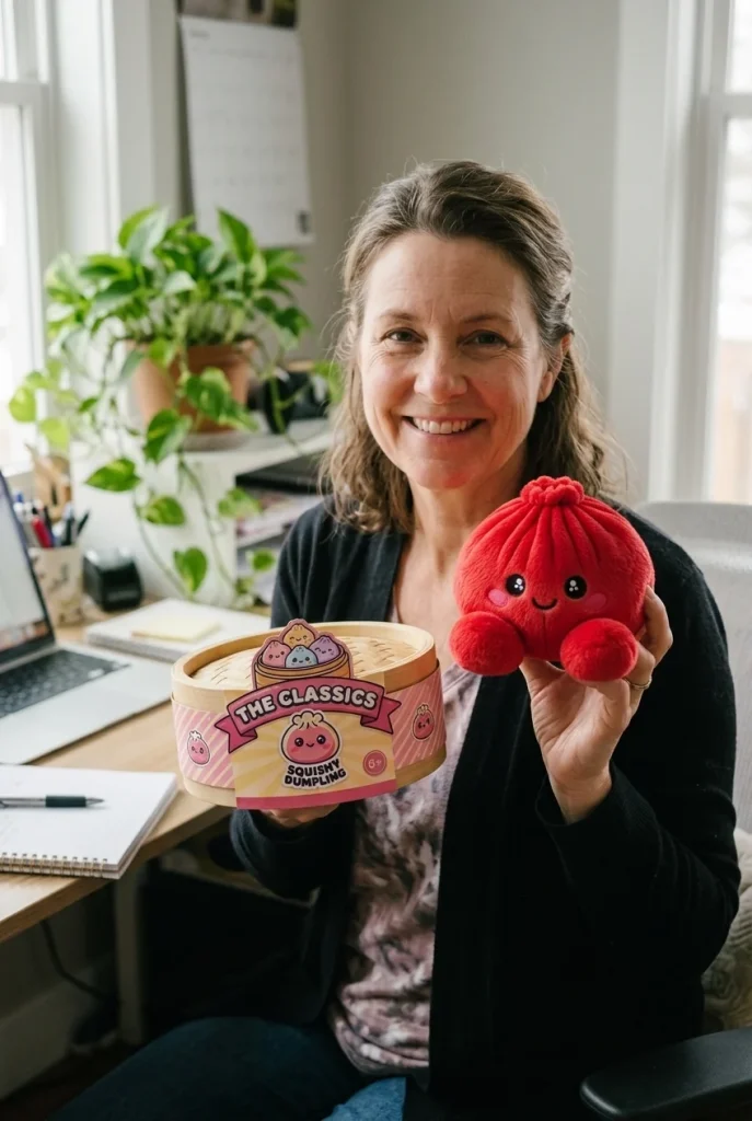 Dumpling Squishy Rubinowa Czerwień Pluszak z pudełkiem