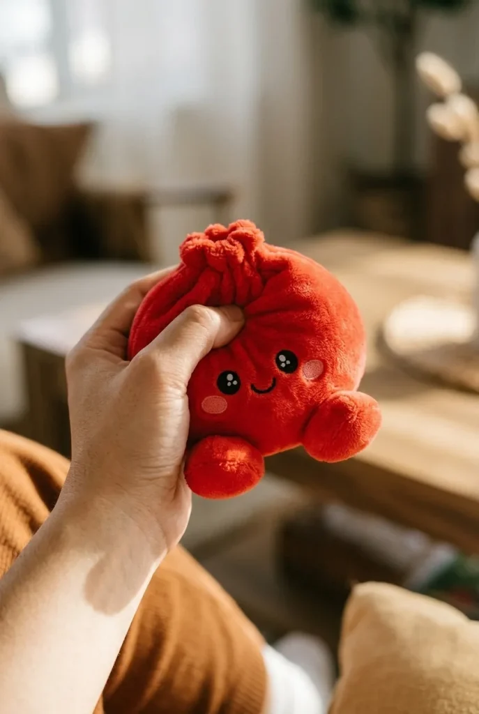 Dumpling Squishy Rubinowa Czerwień Pluszak podczas ściskania