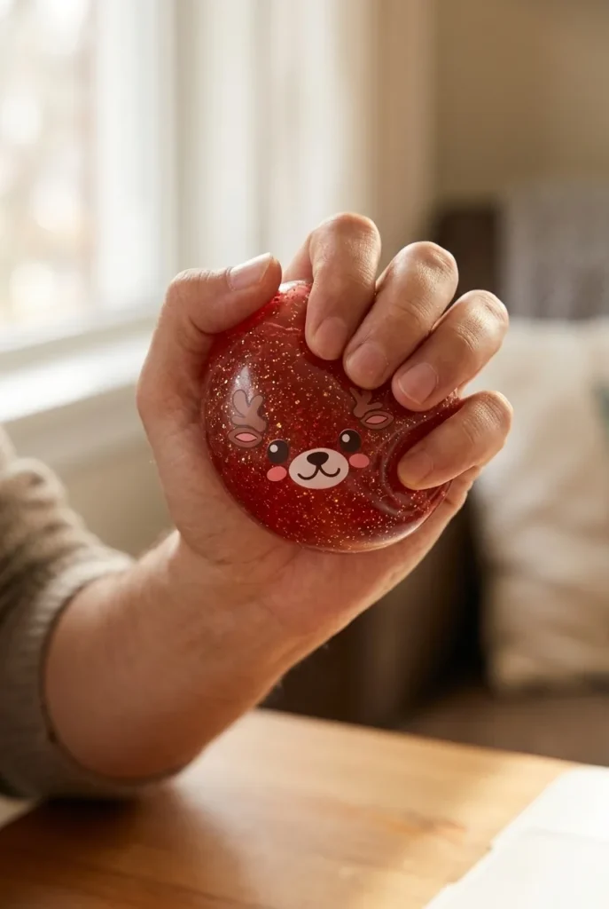 Squishy Dumpling Renifer Czerwony Glitter podczas ściskania