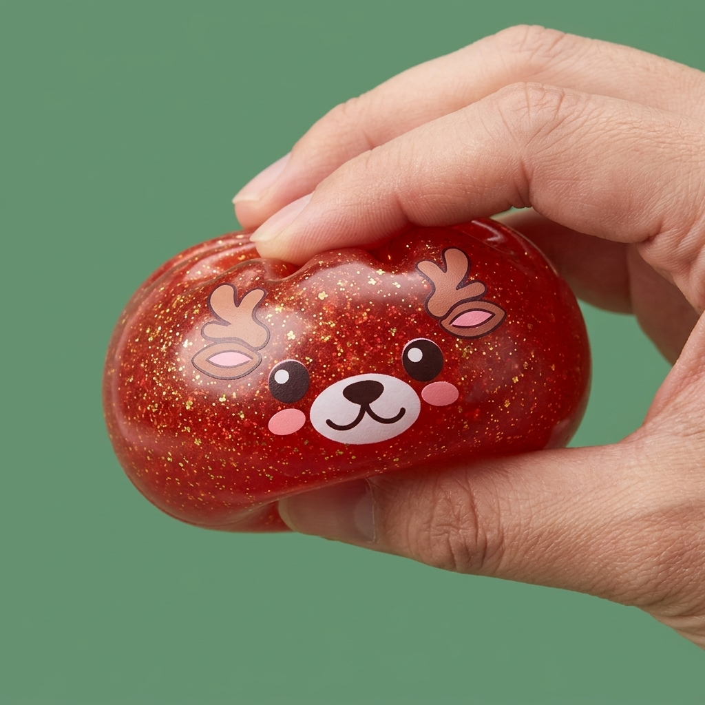 Squishy Dumpling Renifer Czerwony Glitter ściskany w dłoni