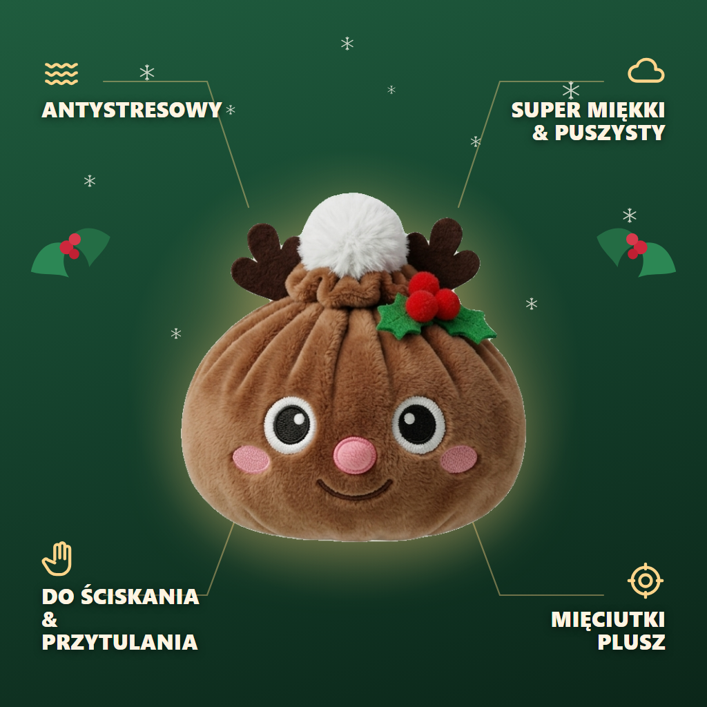 Dumpling Squishy Renifer Świąteczny infografika: najważniejsze zalety