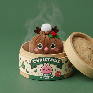 Dumpling Squishy Renifer Świąteczny w bambusowym koszyku